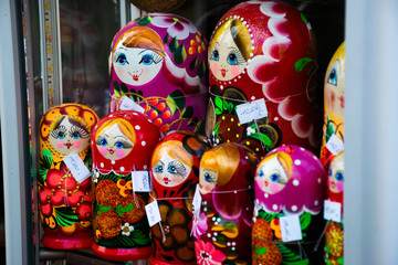 Russian matryoshka dolls with price tags