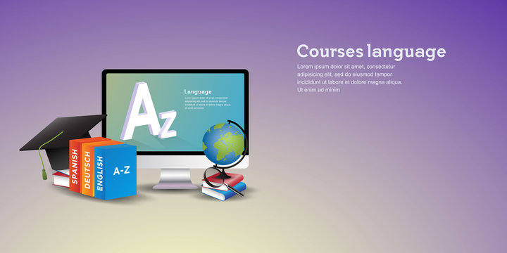 Online courses language illustration concept, perfect for landing page, education website, education banner, educational application, education poster, on mobile and etc.