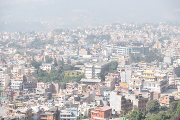 Kathmandu Nepal aerial view.Air Pollution pm 2.5 over the city.Kathmandu Valley view from Swayambhunath Temple