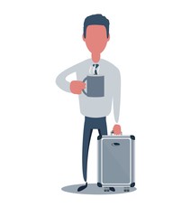 Businessman or clerk. Male character in trendy simple style with objects, flat vector illustration. Business concept. Isolated on white background.