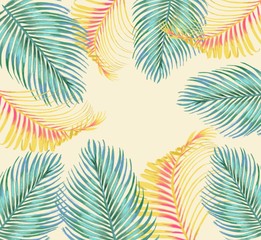 Fototapeta na wymiar Frame of tropical palm leaves. Tropical theme template.