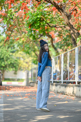 young woman in autumn park