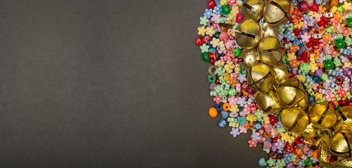 Multi color kids toy bricks background banner with copy space