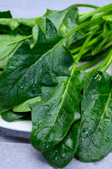 Young fresh leaves of green organic spinach ready to cook