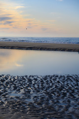 Dutch landscape, North sea sandy beach during low tide near Castricum aan Zee, Netherlands