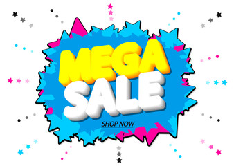 Mega Sale, banner design template, discount tag, promotion app icon, vector illustration