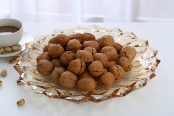 Glass fruit tray with fruit