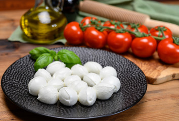 Cheese collection, white mini mozzarella cheese balls for salad or for appetizer snacks