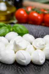 Cheese collection, white mini mozzarella cheese balls for salad or for appetizer snacks