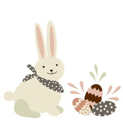 Vector illustration of a cute easter bunny and easter eggs