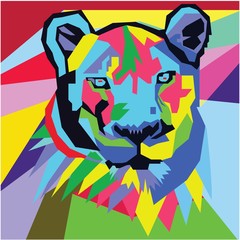 close up of face lion on abstract pop art