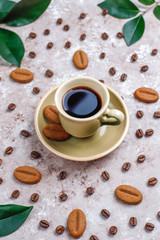 Composition with roasted coffee beans and coffe bean shaped cookies