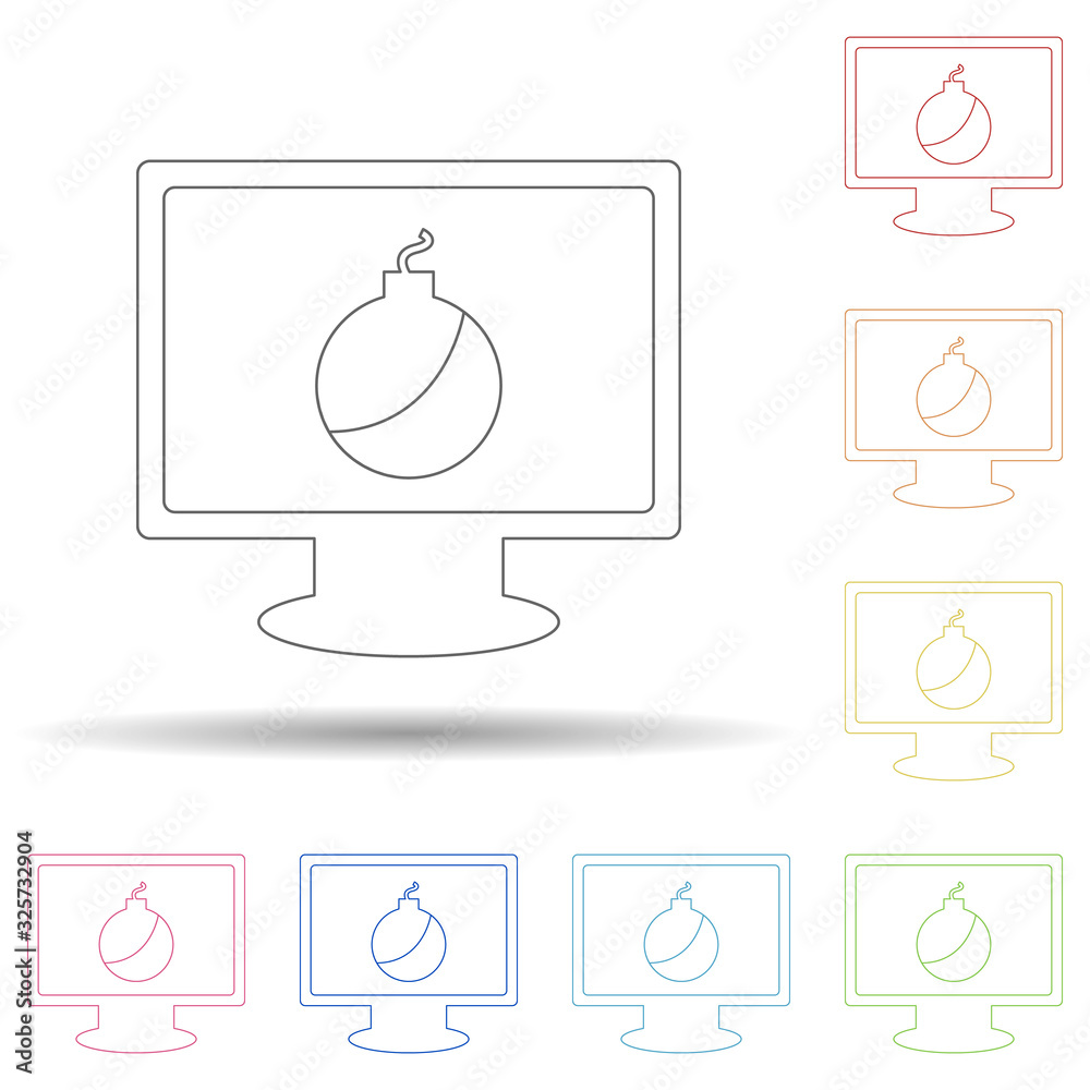 Poster bomb in the computer in multi color style icon. simple thin line, outline vector of virus antivirus 