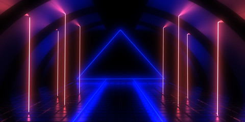 3D abstract background with neon lights. 3d illustration