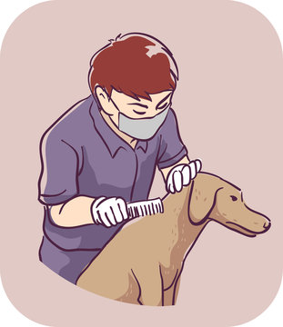 man grooming dog with comb clip art preview