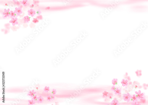 桜背景 桜 さくら 飾り 背景 フレーム 桜の花 枠 手書き 墨絵 日本の春 カット 墨 白背景 余白 和風 イラスト 筆書き コピースペース 手描き キレイな 文字スペース 日本の カットイラスト きれいな 筆描き 満開の 美しい 日本 季節 植物 春