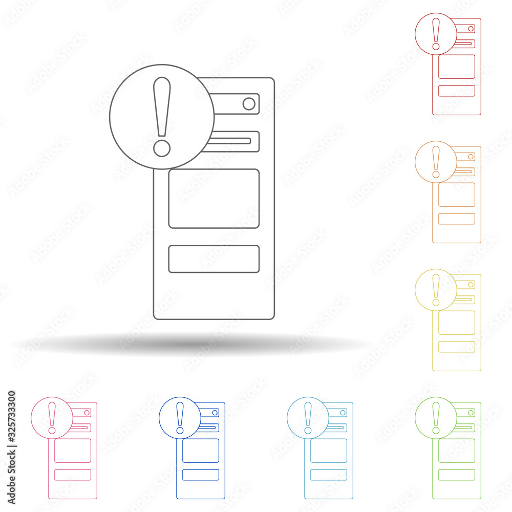 Aufkleber exclamation point on computer in multi color style icon. simple thin line, outline vector of virus a