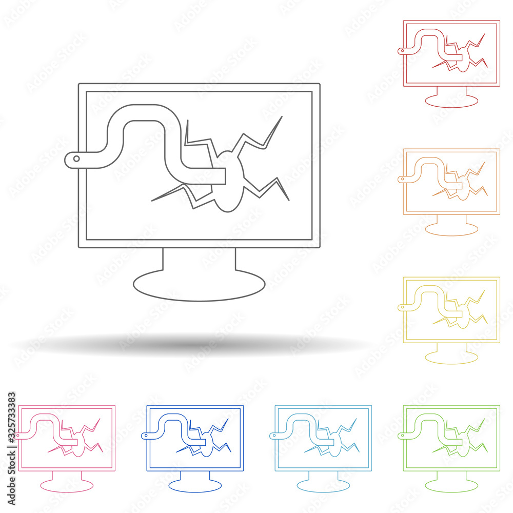Poster the worm in the computer in multi color style icon. simple thin line, outline vector of virus antivi