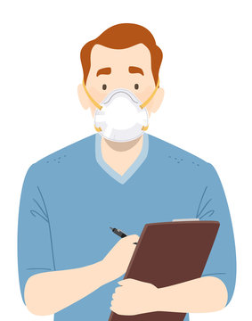 Man Nurse N95 Face Mask Clipboard Illustration