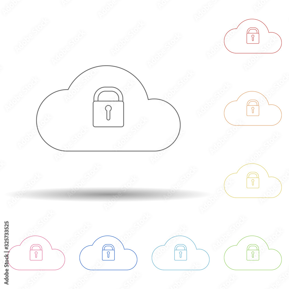 Poster lock in cloud in multi color style icon. simple thin line, outline vector of virus antivirus icons f