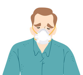 Man Wear N95 Face Mask Sad Illustration