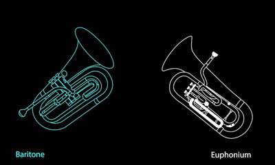 Outline baritone and euphonium ensemble on a black background