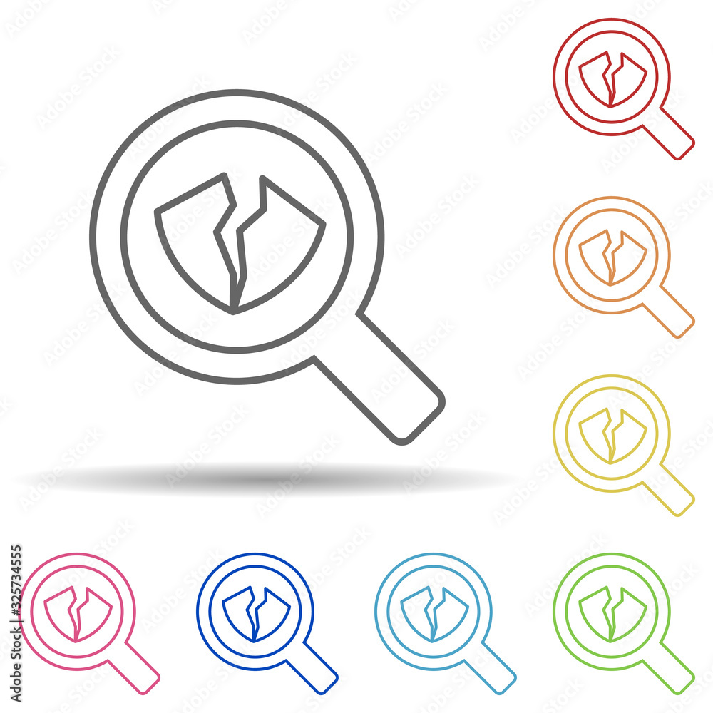 Aufkleber loop broken shield in multi color style icon. simple thin line, outline vector of virus antivirus ic