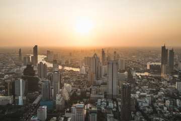 Aerial view of Bangkok city at sunset, from Mahanakhon SkyWalk, Thailand, Asia
