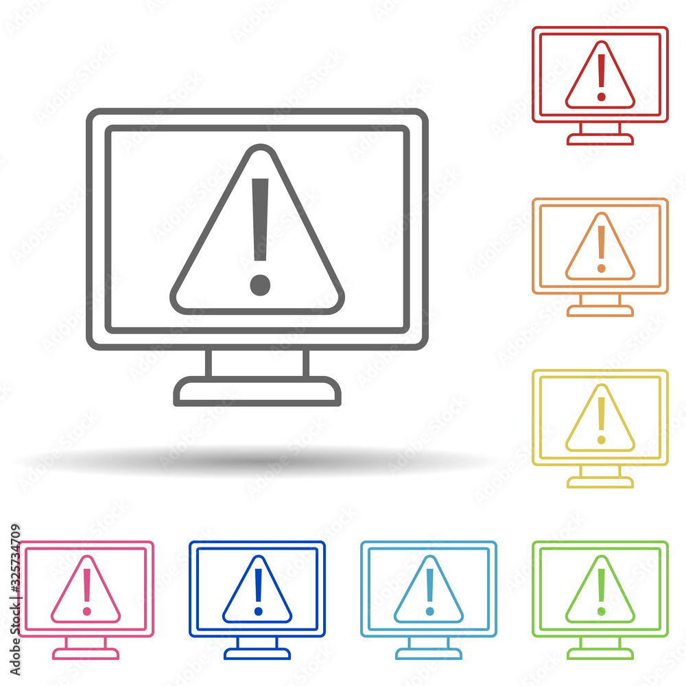 Poster warning sign in monitor in multi color style icon. simple thin line, outline vector of virus antivir