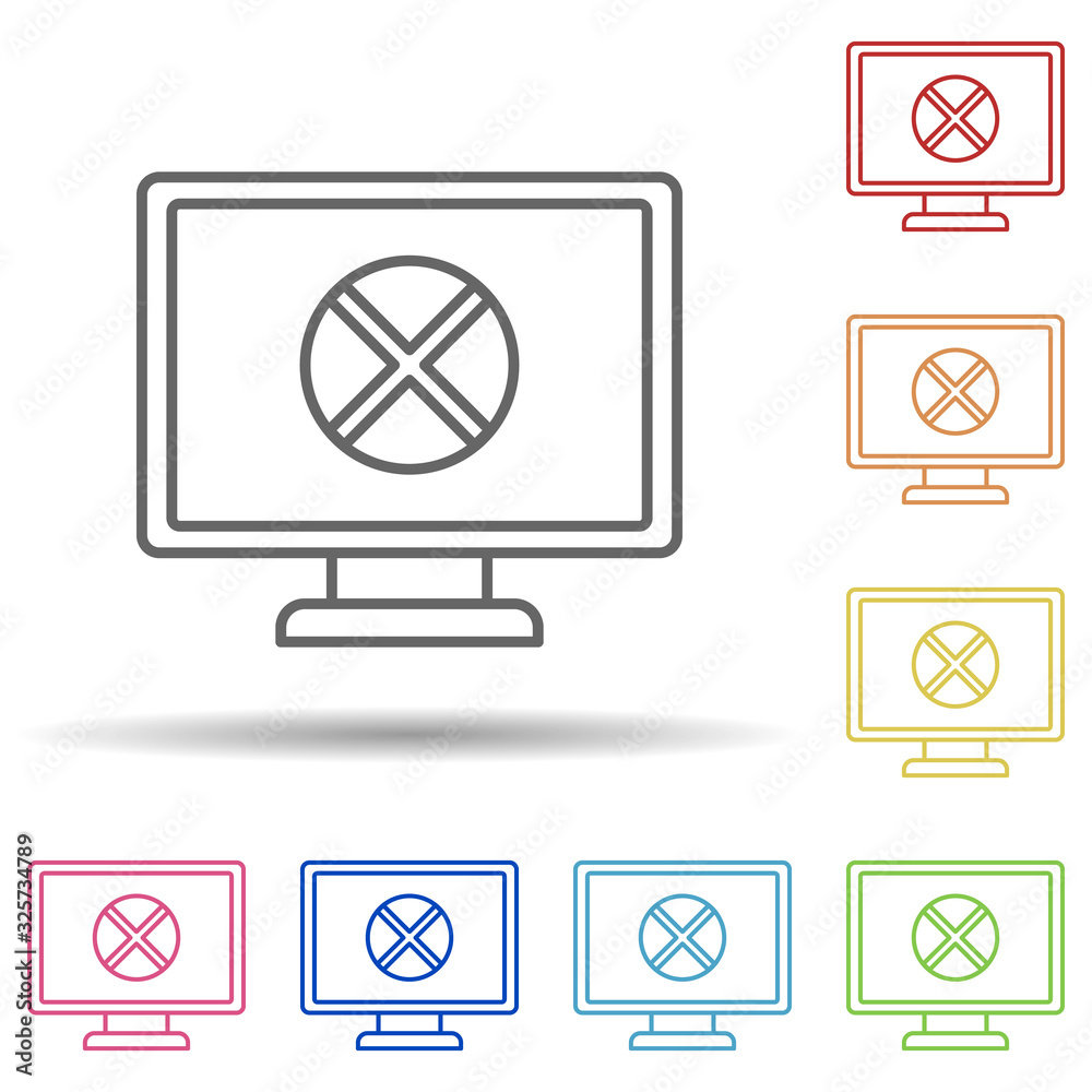 Poster cross on the monitor line in multi color style icon. simple thin line, outline vector of virus antiv