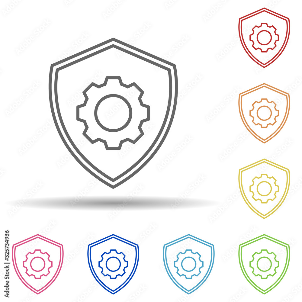 Poster mechanism in the shield line in multi color style icon. simple thin line, outline vector of virus an
