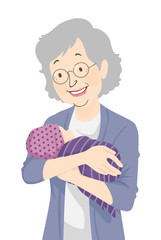 Woman Grandmother Senior Hold Newborn Baby