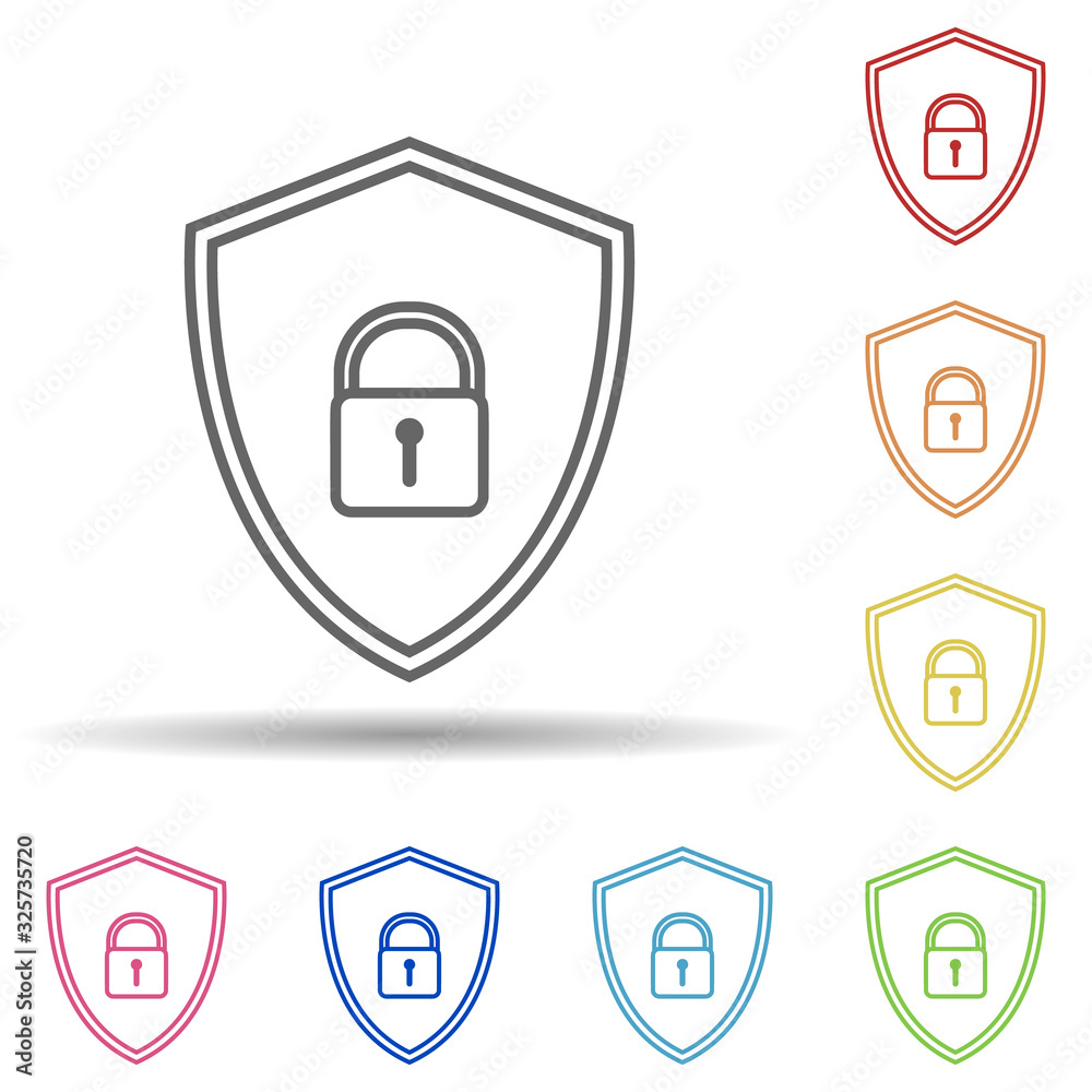 Poster lock in the shield in multi color style icon. simple thin line, outline vector of virus antivirus ic
