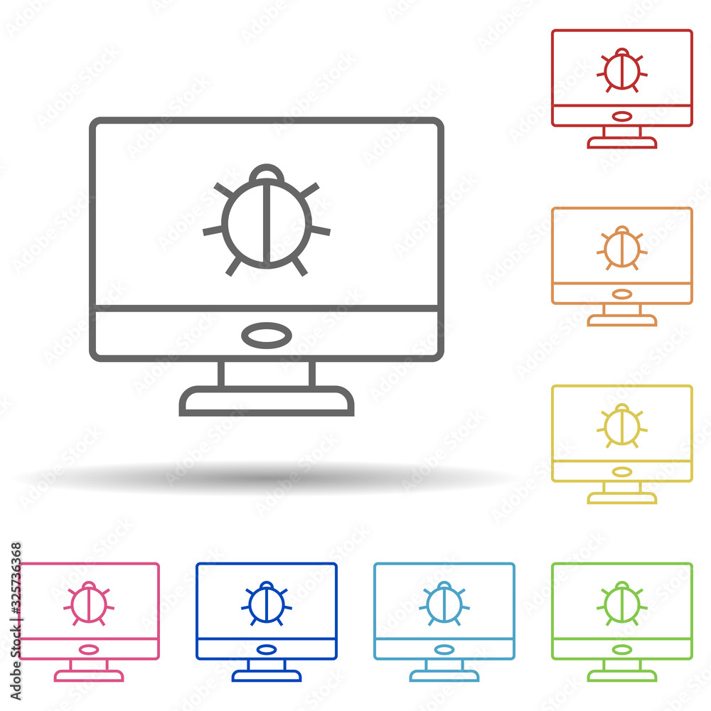 Poster beetle in the monitor in multi color style icon. simple thin line, outline vector of virus antivirus