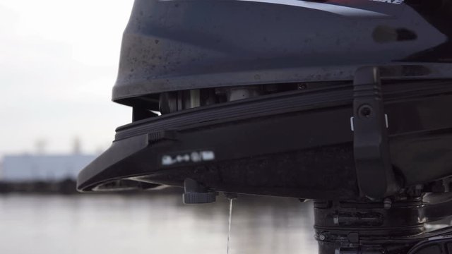 Four stroke outboard motor. The concept of fishing on small motor boats.
