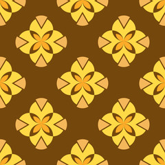 Vintage geometric seamless pattern with floral motif. Decorative background with yellow flowers on a brown background. Vector background. For textiles, Wallpaper and your design.