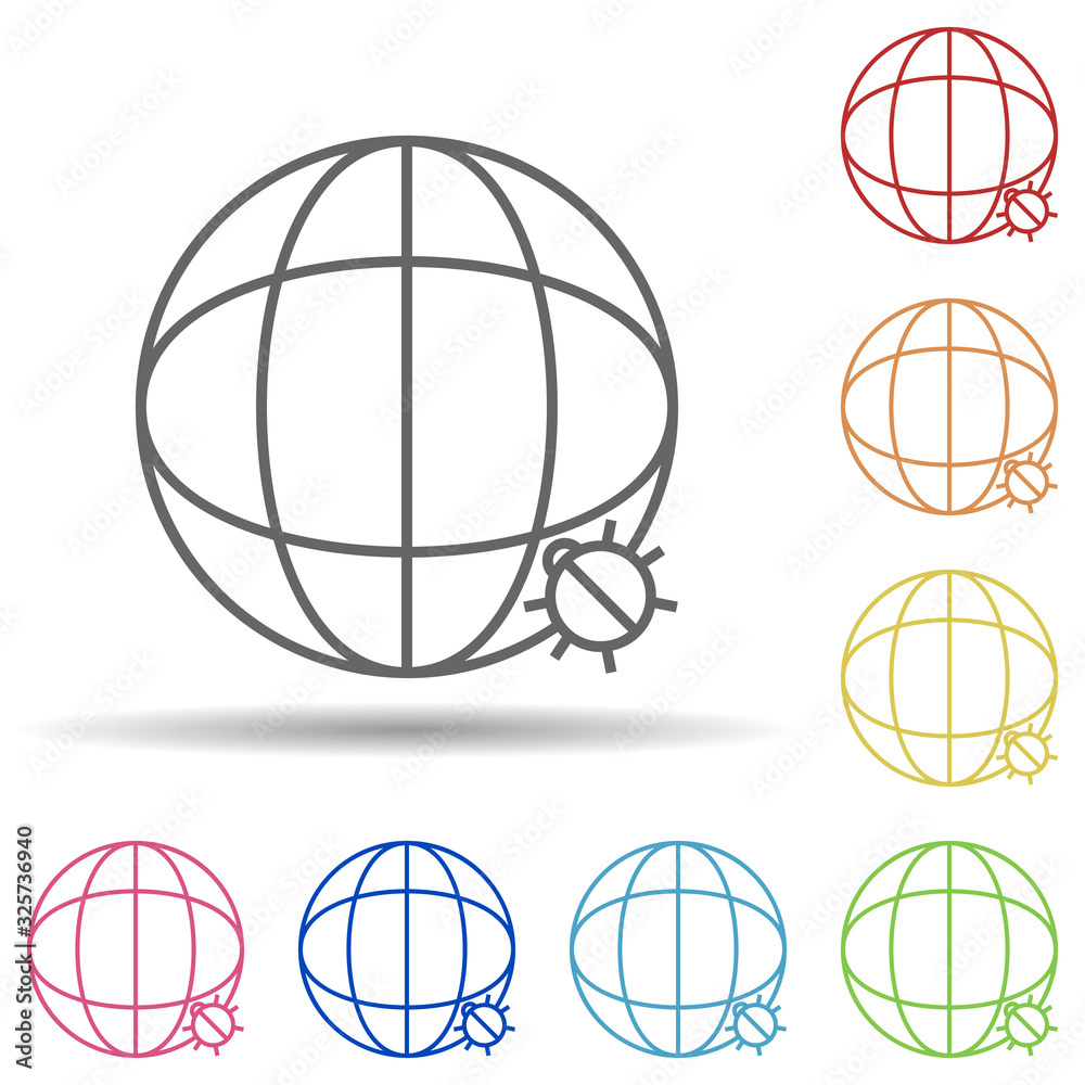 Poster global beetle in multi color style icon. simple thin line, outline vector of virus antivirus icons f