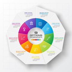 Nonagon infographic,Colorful template with 9 options,Vector illustration.