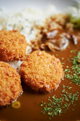 Curry rice with deep fried croquette 