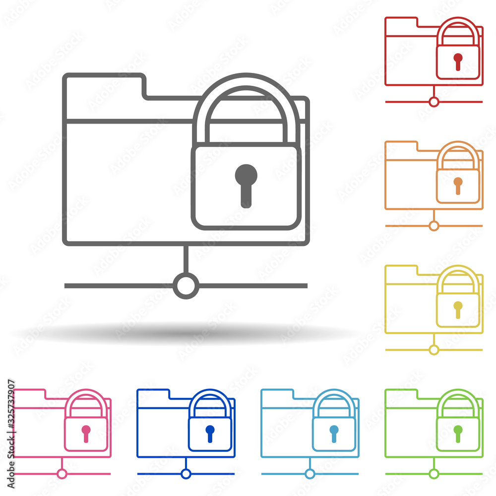 Aufkleber lock in the system folder in multi color style icon. simple thin line, outline vector of virus antiv