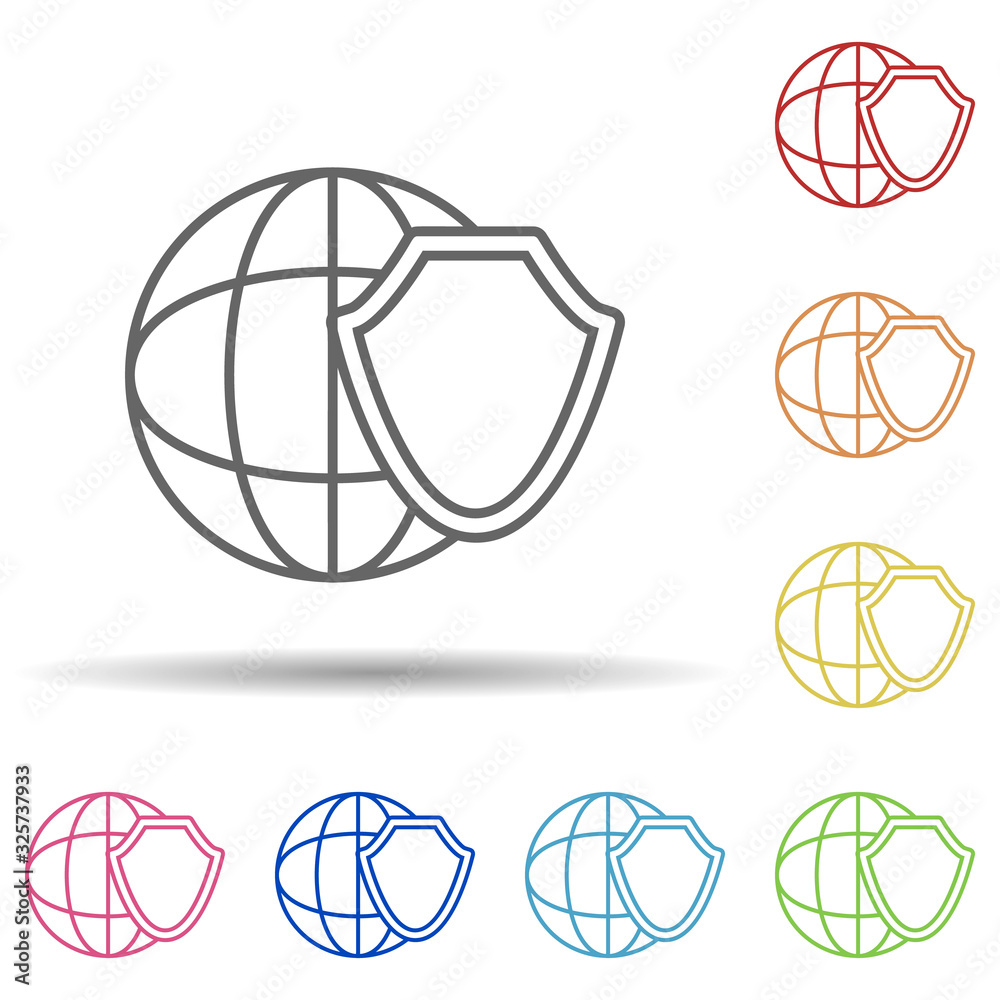 Poster global shield in multi color style icon. simple thin line, outline vector of virus antivirus icons f