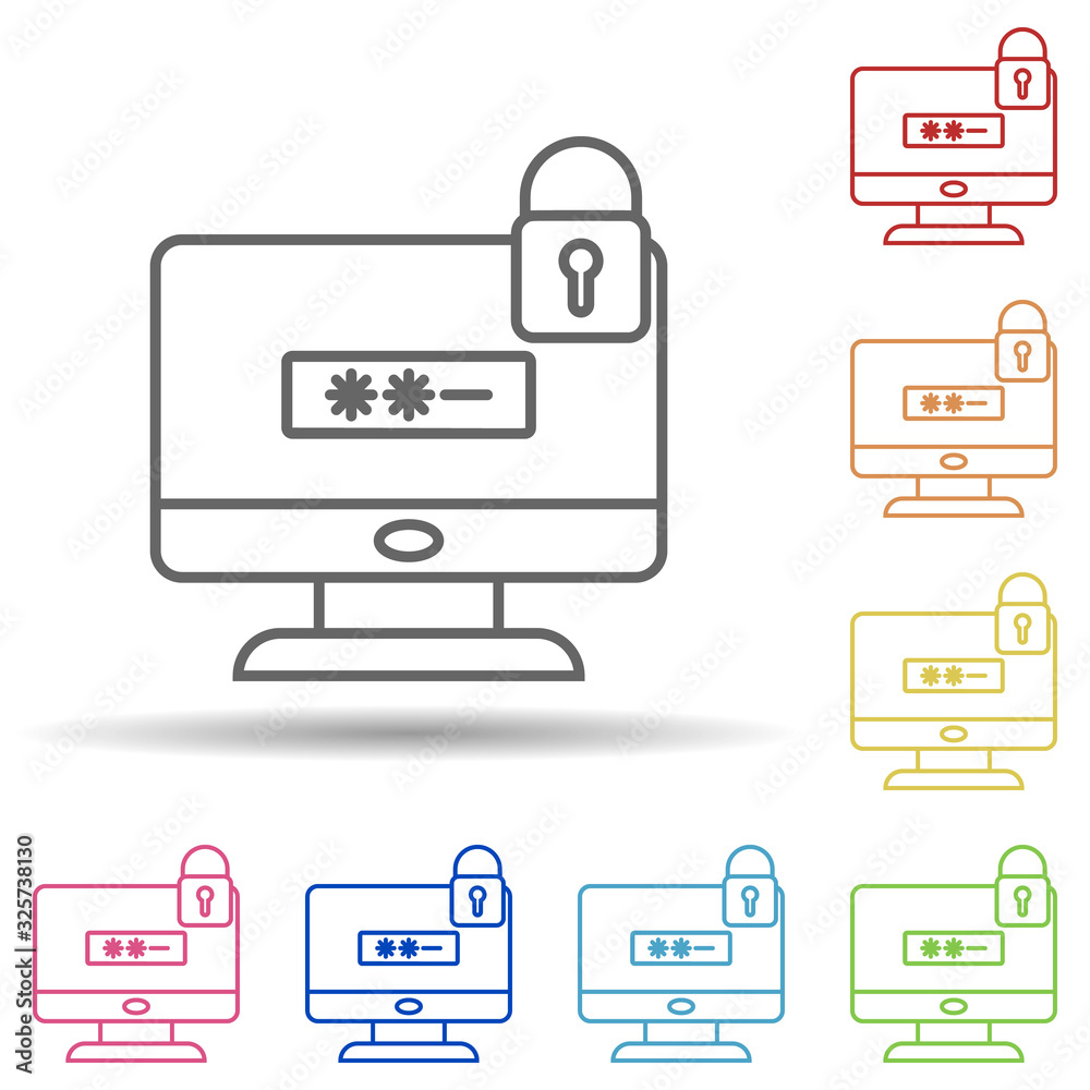 Poster lock by password pc in multi color style icon. simple thin line, outline vector of virus antivirus i