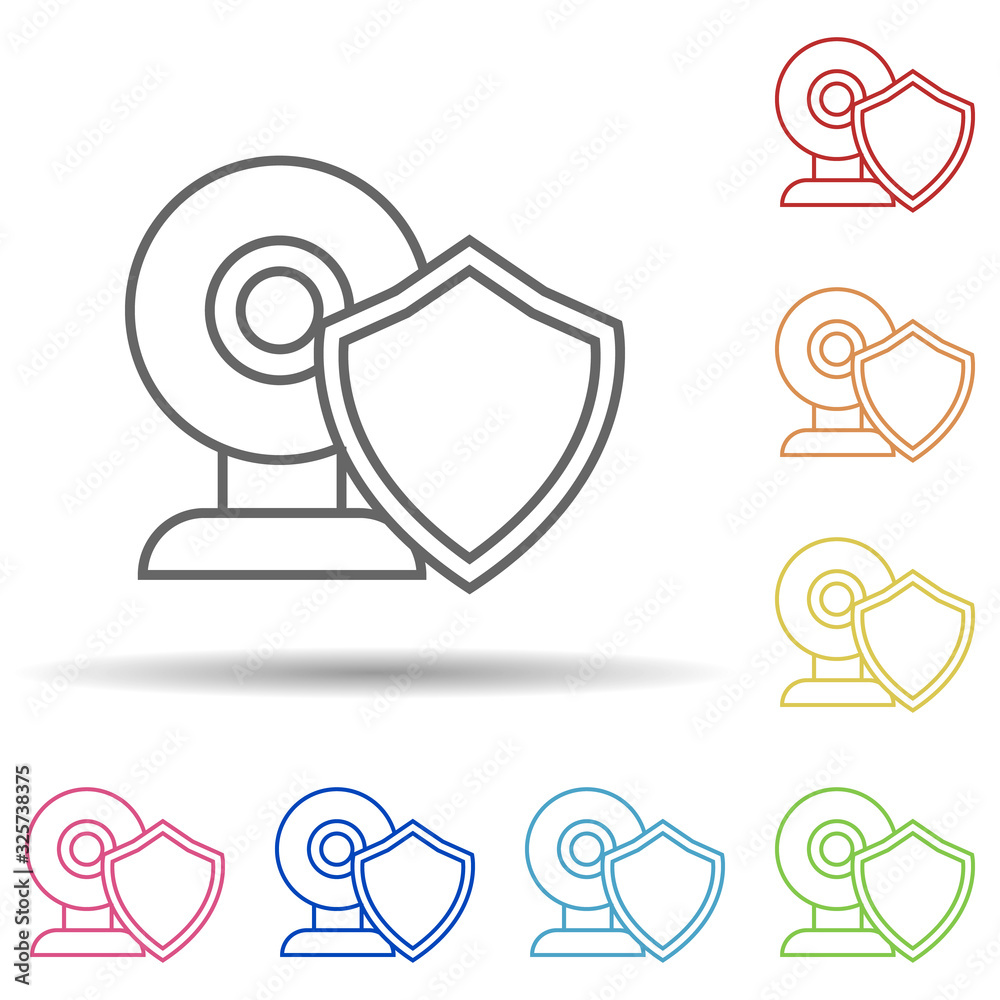 Aufkleber shield in web camera in multi color style icon. simple thin line, outline vector of virus antivirus 