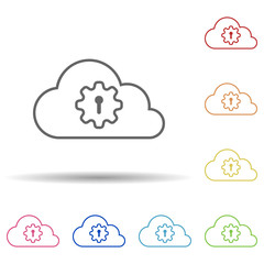 Cloud mechanism in multi color style icon. Simple thin line, outline vector of virus antivirus icons for ui and ux, website or mobile application