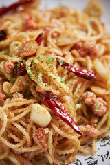 Garlic and chili pepper pollock roe spaghetti 