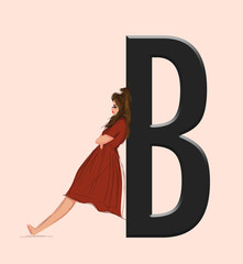 illustrazione ragazza vestito rosso Lettera B