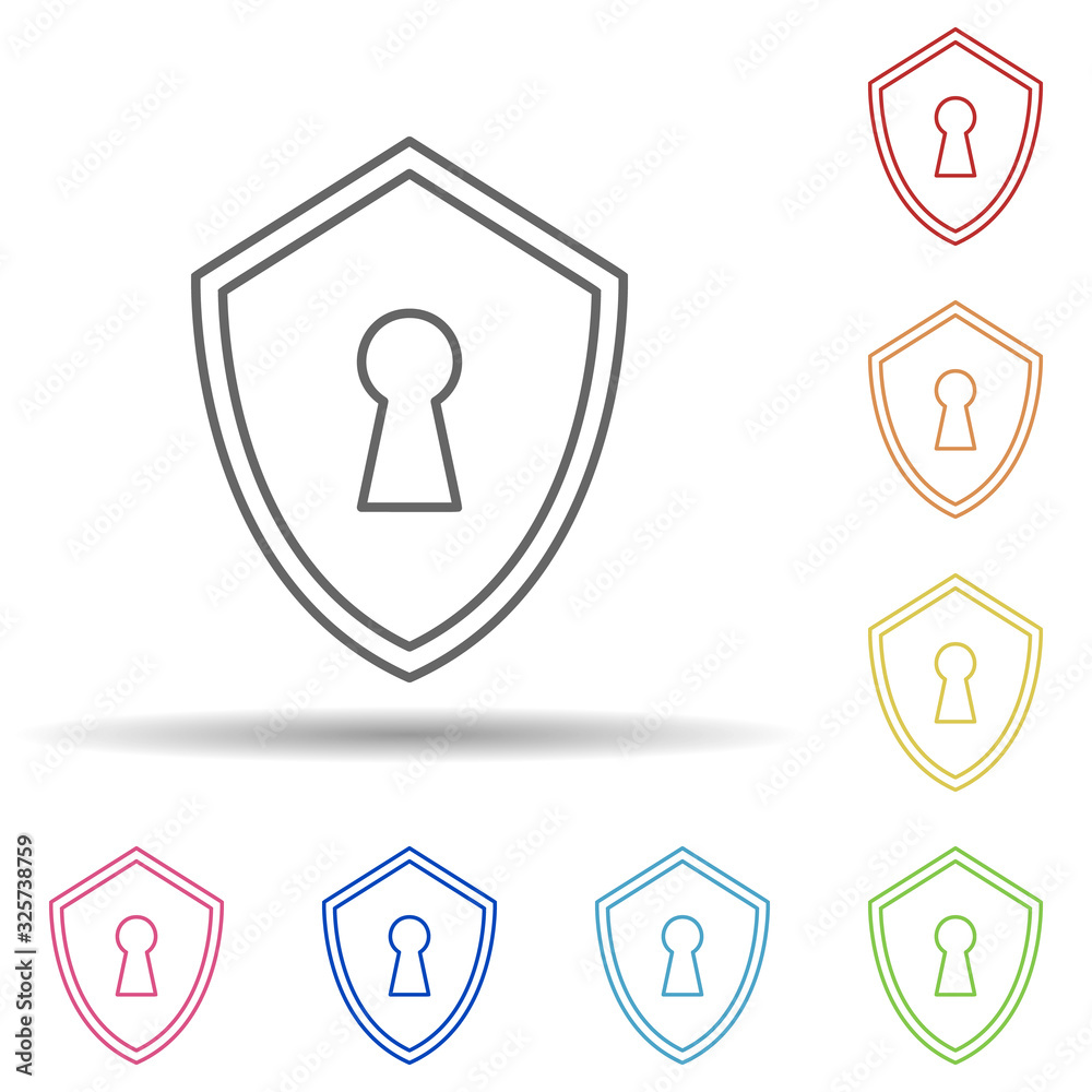 Poster keyhole in the shield in multi color style icon. simple thin line, outline vector of virus antivirus