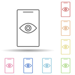 Eye on a smart phone in multi color style icon. Simple thin line, outline vector of virus antivirus icons for ui and ux, website or mobile application