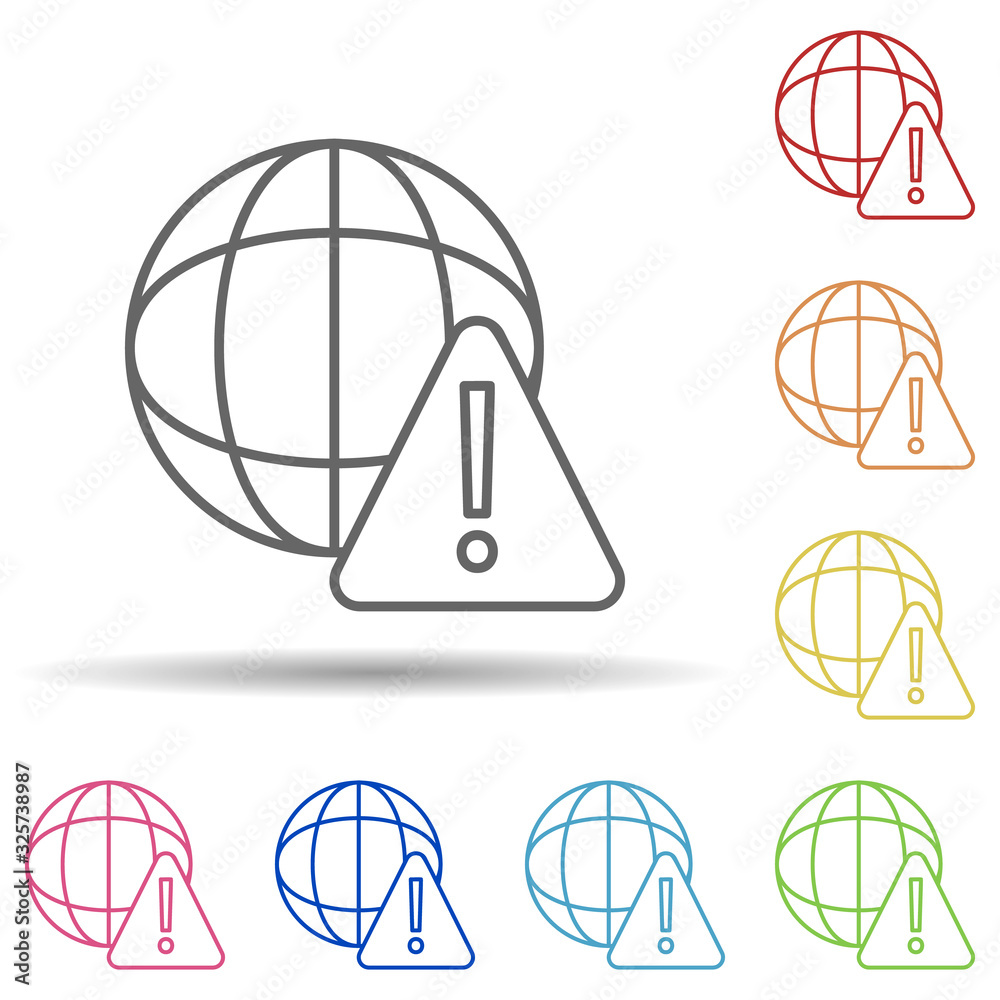 Poster warning sign in globe in multi color style icon. simple thin line, outline vector of virus antivirus