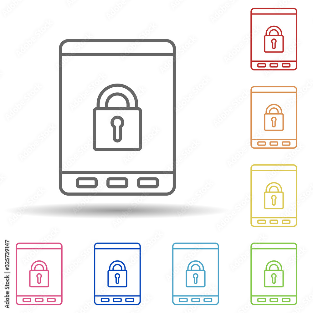 Poster lock in phone line in multi color style icon. simple thin line, outline vector of virus antivirus ic